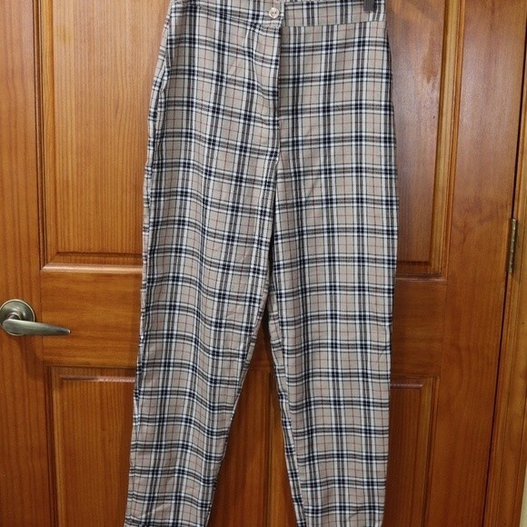 Nasty Gal Plaid High-Rise Pants UK Academia Style Vintage-Inspired Repairable - Picture 2 of 10